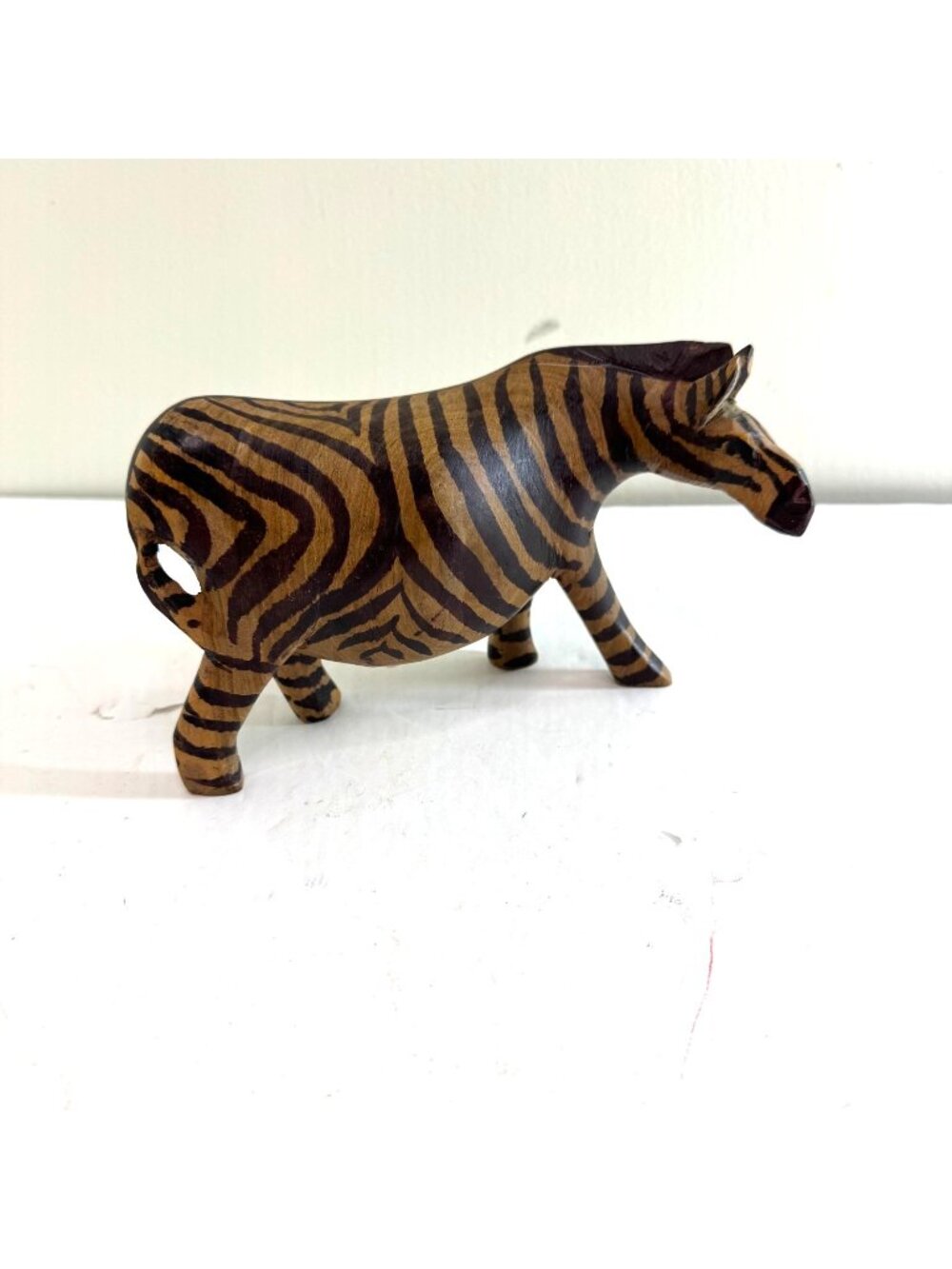 Hand Carved Kenyan Muhuhu Wood Zebra Figure African Animal Decor 8 Inches Wide